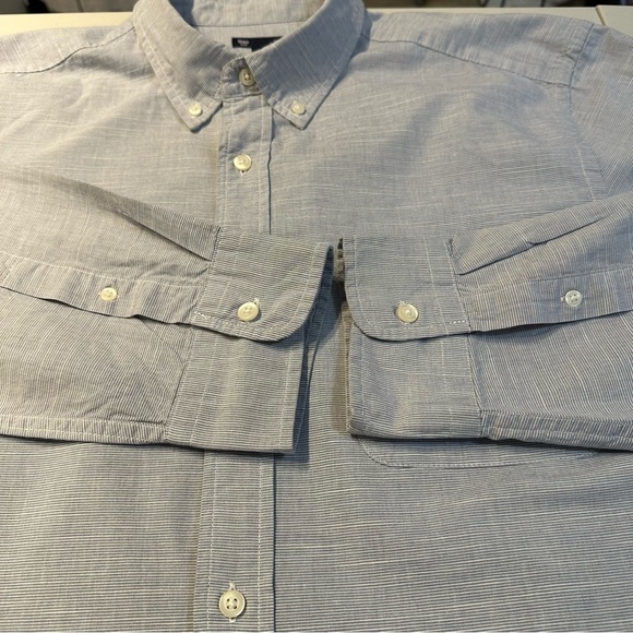 GAP Men's Button Down Blue Striped XL Slim Fit Long Sleeve Chest Pocket Shirt - Picture 7 of 11